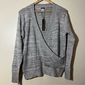 Another Story Light Gray Open V Cross Front Lightweight Knit Sweater XL